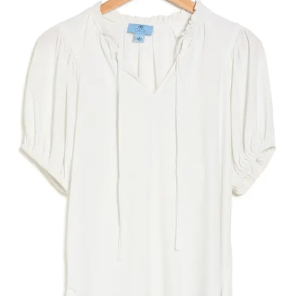 CeCe Ruffle Tie Neck Puff Sleeve Top - NWT - Size L